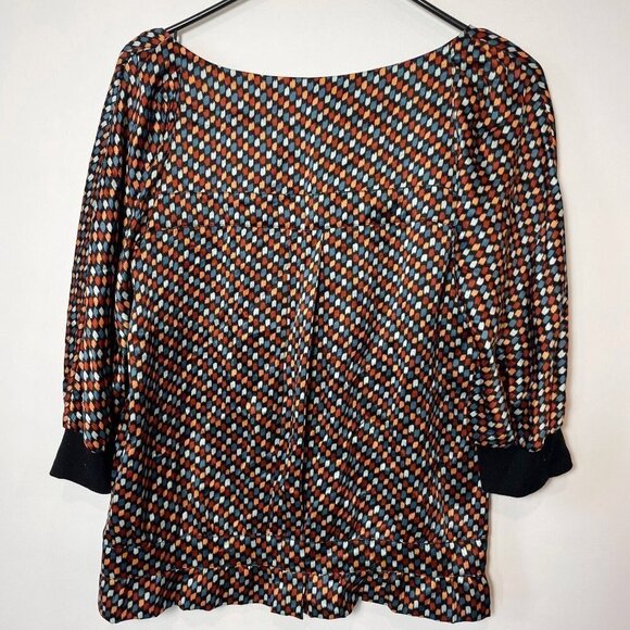 See By Chloe Womens 100% Silk Geometric Blouse Multicolor 6 3/4 Sleeve Pleated - Picture 2 of 7